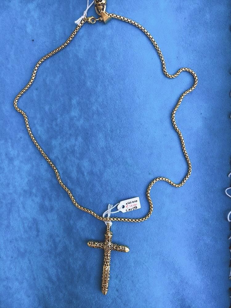 Collana Acciaio Croce Oro CAc133