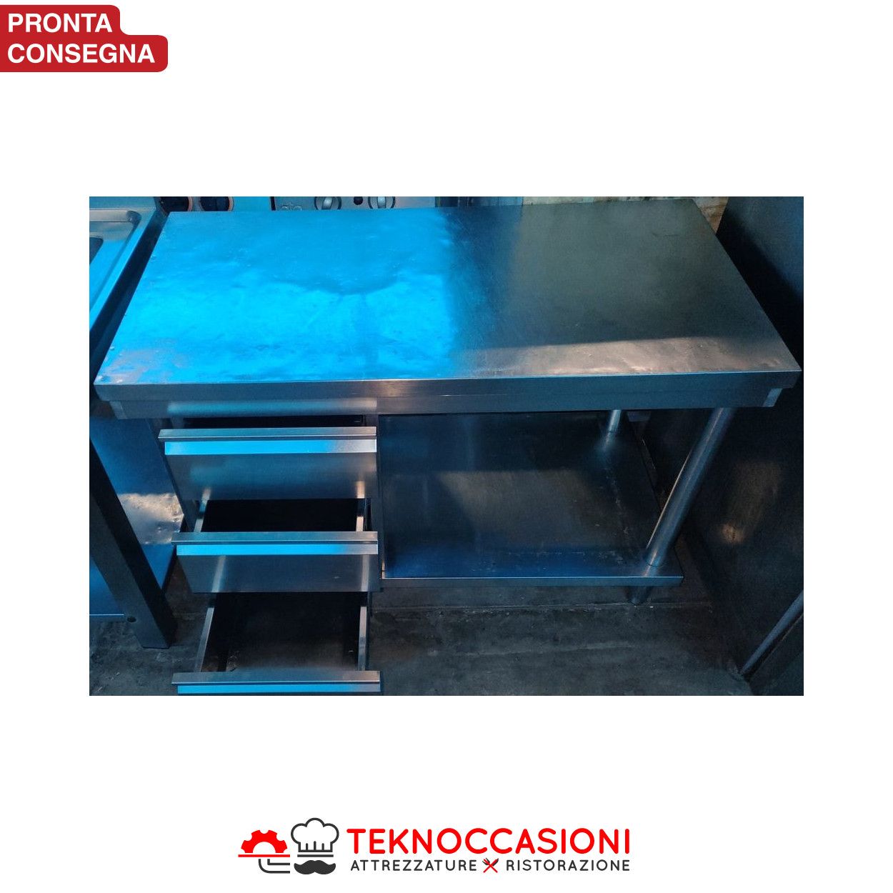 Tavolo in acciaio inox con cassettiera da 120x60