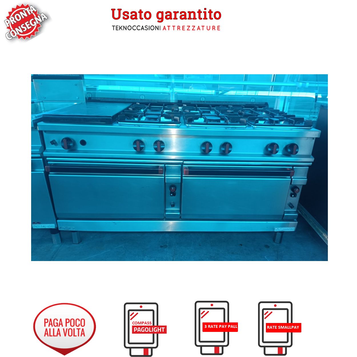 Cucina a gas 8 fuochi griglia carne doppio forno